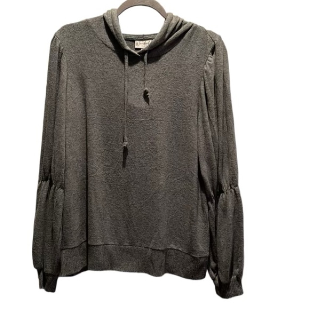 Wonderly Studio Grey/Green Super Soft NWT Pullover Sweater Hoodie Size L